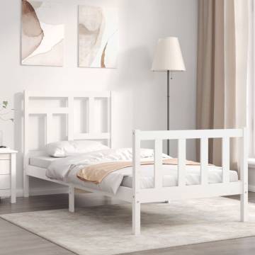 White Bed Frame with Headboard - 90x200 cm Solid Wood