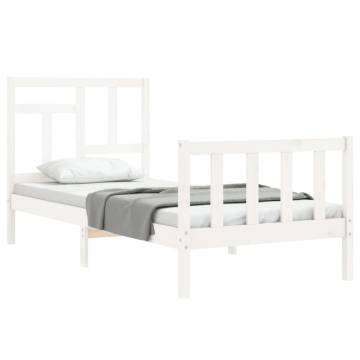 White Bed Frame with Headboard - 90x200 cm Solid Wood