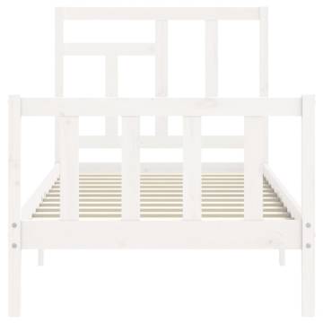 White Bed Frame with Headboard - 90x200 cm Solid Wood