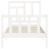 White Bed Frame with Headboard - 90x200 cm Solid Wood