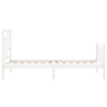 White Bed Frame with Headboard - 90x200 cm Solid Wood