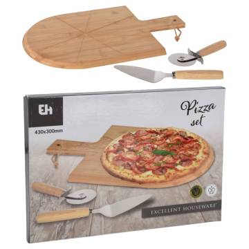 Excellent Houseware 3 Piece Pizza Cutting Set - Bamboo