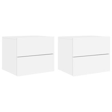 Wall-Mounted Bedside Cabinets with LED Lights - 2 pcs White