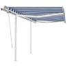 Manual Retractable Awning with LED - Blue & White 3x2.5m