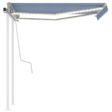 Manual Retractable Awning with LED - Blue & White 3x2.5m