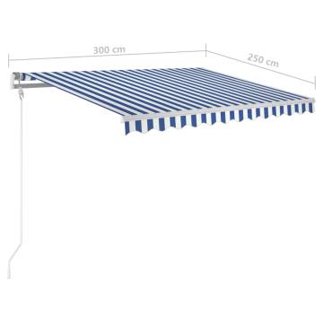 Manual Retractable Awning with LED - Blue & White 3x2.5m