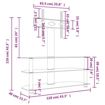 Corner TV Stand 3-Tiers for 32-70 Inch | Black & Silver