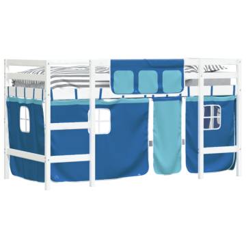 Kids' Loft Bed with Curtains - Blue 90x200cm Solid Pine