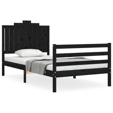 Black Bed Frame with Headboard - Solid Wood 100x200 cm