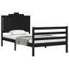 Black Bed Frame with Headboard - Solid Wood 100x200 cm