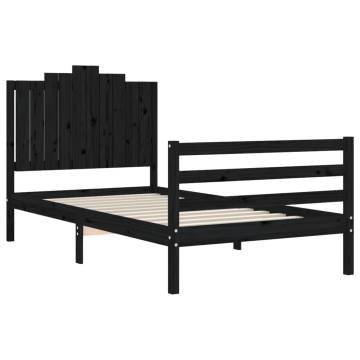 Black Bed Frame with Headboard - Solid Wood 100x200 cm