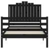 Black Bed Frame with Headboard - Solid Wood 100x200 cm