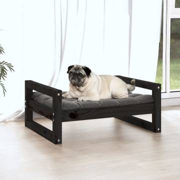 Stylish Black Dog Bed - Solid Pine Wood 65.5x50.5x28 cm