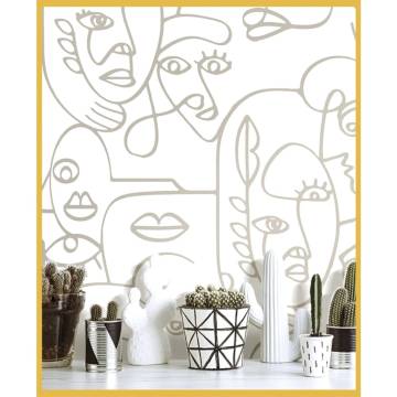 Noordwand Wallpaper: Friends & Coffee Line Art Faces - White & Metalli