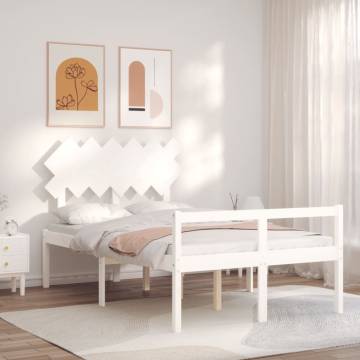 White Small Double Bed Frame with Headboard - Solid Wood