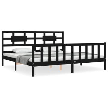 Black Bed Frame with Headboard - 200x200 cm Solid Pine Wood