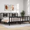 Black Bed Frame with Headboard - 200x200 cm Solid Pine Wood