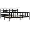 Black Bed Frame with Headboard - 200x200 cm Solid Pine Wood