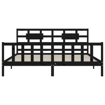 Black Bed Frame with Headboard - 200x200 cm Solid Pine Wood