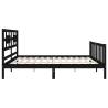 Black Bed Frame with Headboard - 200x200 cm Solid Pine Wood