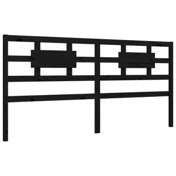 Black Bed Frame with Headboard - 200x200 cm Solid Pine Wood