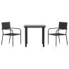 3 Piece Garden Dining Set - Black Poly Rattan & Steel