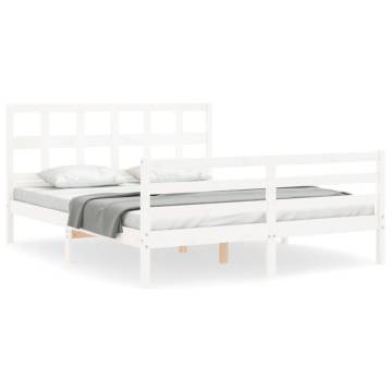 Stylish King Size Solid Wood Bed Frame with Headboard - White