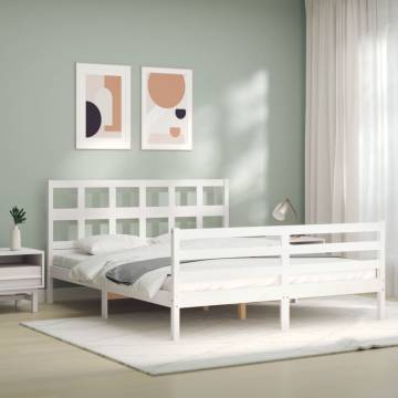 Stylish King Size Solid Wood Bed Frame with Headboard - White