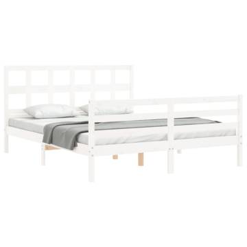 Stylish King Size Solid Wood Bed Frame with Headboard - White