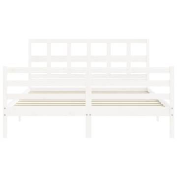 Stylish King Size Solid Wood Bed Frame with Headboard - White