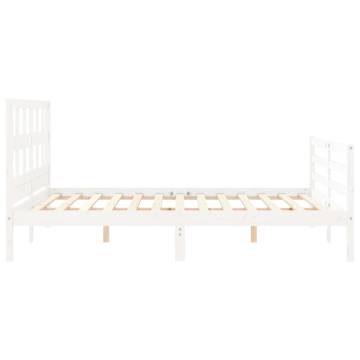 Stylish King Size Solid Wood Bed Frame with Headboard - White