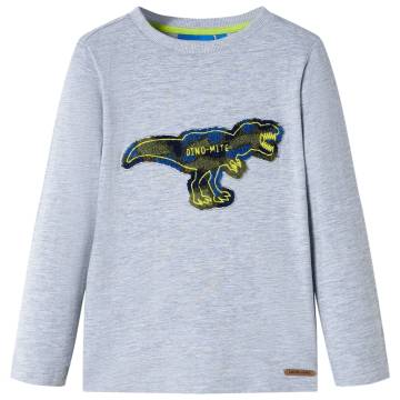 Kids' Long Sleeve T-Shirt - Grey Melange with Dinosaur Design