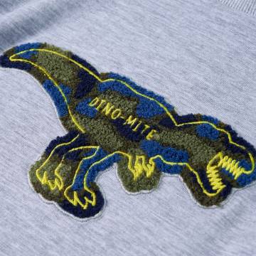 Kids' Long Sleeve T-Shirt - Grey Melange with Dinosaur Design