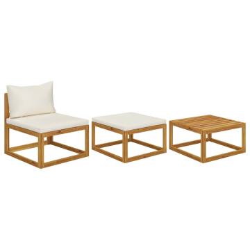 3 Piece Garden Lounge Set with Cushions - Solid Wood Acacia