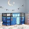 Kids' Loft Bed with Curtains Blue 90x190cm Solid Wood Pine Colour black and blue Size 90 x 190cm 