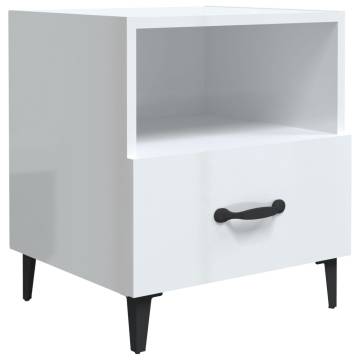 Elegant High Gloss White Bedside Cabinets - 2 pcs Set