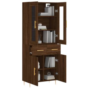 Stylish Highboard Brown Oak - Engineered Wood 69.5x34x180 cm