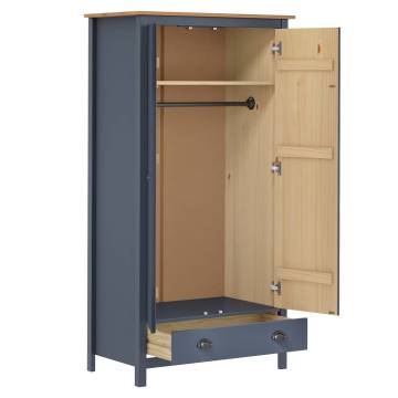 2-Door Wardrobe Hill Grey - Solid Pine Wood | Hipomarket