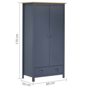 2-Door Wardrobe Hill Grey - Solid Pine Wood | Hipomarket