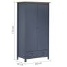 2-Door Wardrobe Hill Grey - Solid Pine Wood | Hipomarket