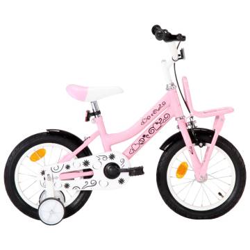 Kids Bike with Front Carrier - 14 inch White and Pink