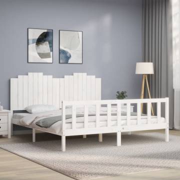 White Bed Frame with Headboard 180x200 cm Super King - HipoMarket