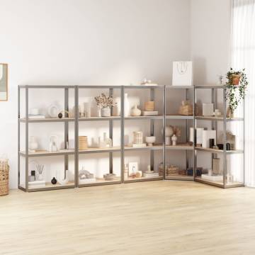 4-Layer Shelves (5 pcs) - Silver Steel & Engineered Wood Storage