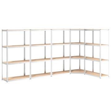 4-Layer Shelves (5 pcs) - Silver Steel & Engineered Wood Storage