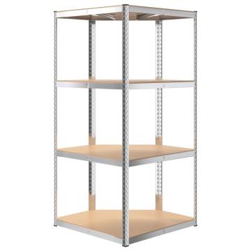 4-Layer Shelves (5 pcs) - Silver Steel & Engineered Wood Storage