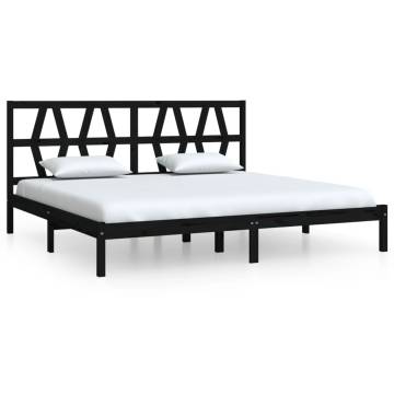 Black Solid Pine Bed Frame 200x200 cm | Hipomarket UK