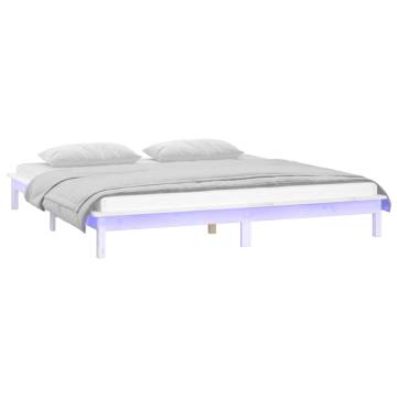 LED Bed Frame White 200x200 cm Solid Wood - Stylish & Stable