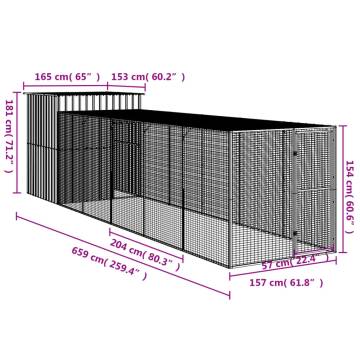 Chicken Cage with Run Anthracite - Galvanised Steel 165x659cm