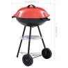 Portable XXL Charcoal Kettle BBQ Grill with Wheels - 44 cm