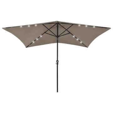 Taupe 2x3 m Parasol with LEDs & Steel Pole | Hipomarket UK